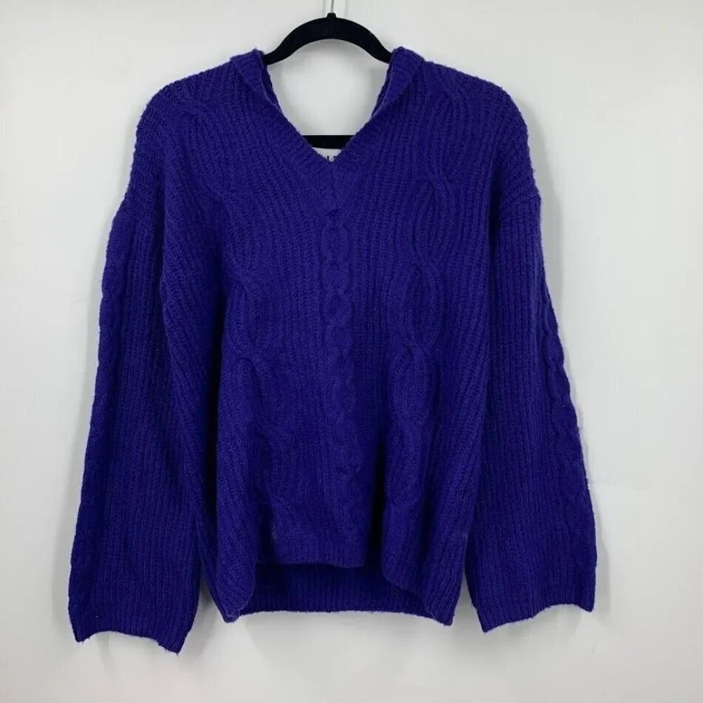 Kikit Women's Knit V-Neck Long Sleeve Hoodie Size M NWT‎